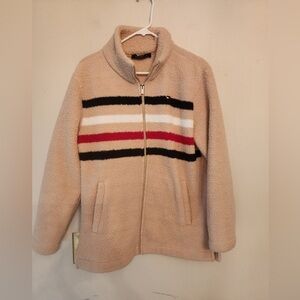 Tommy Hilfiger Striped Sherpa Jacket Leather Fawn Size women’s oversized medium